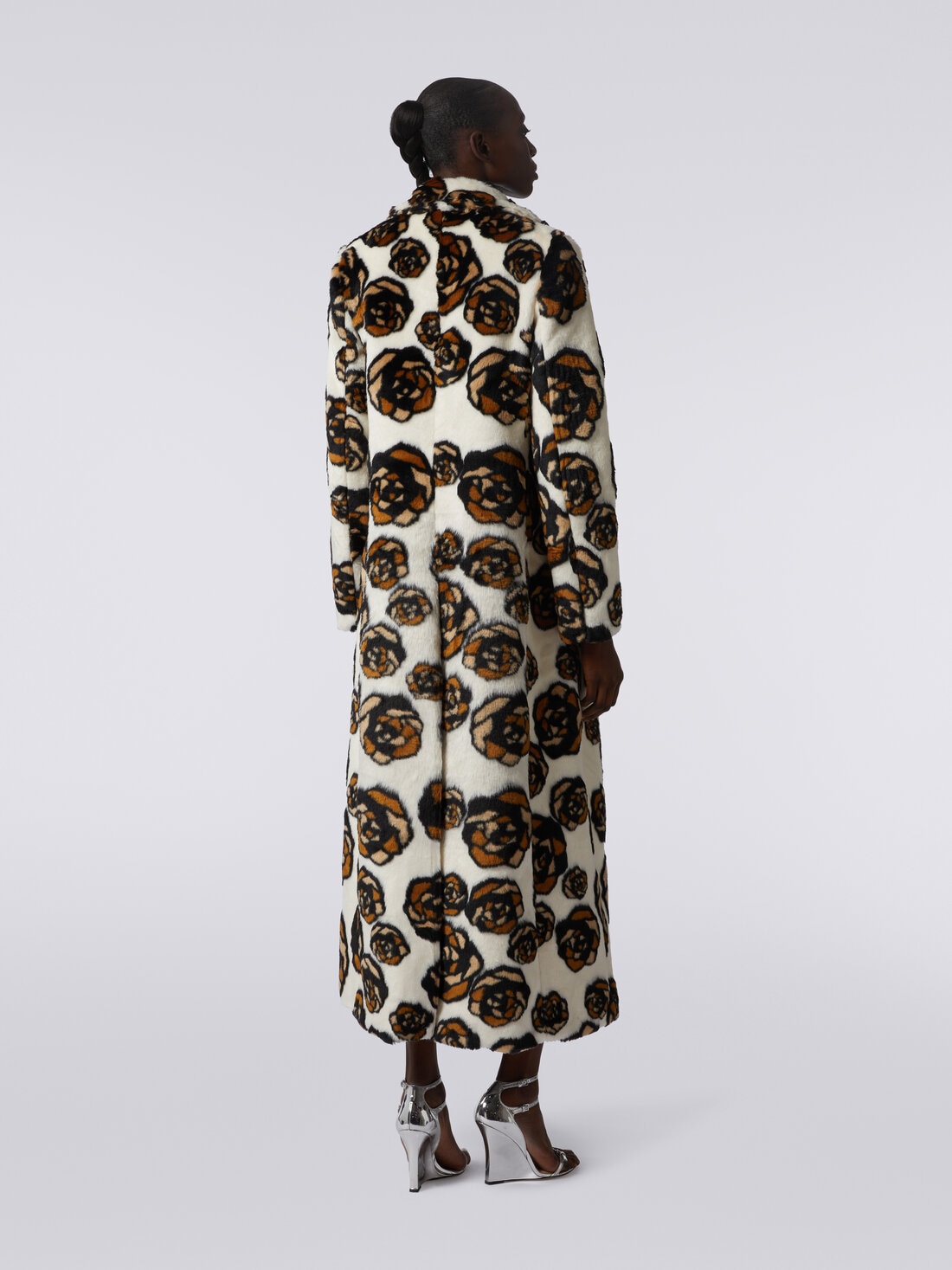 Langer Mantel aus Kunstfell mit Rosen, Mehrfarbig  - DS23WC1EBW00PSS01A1 - 3