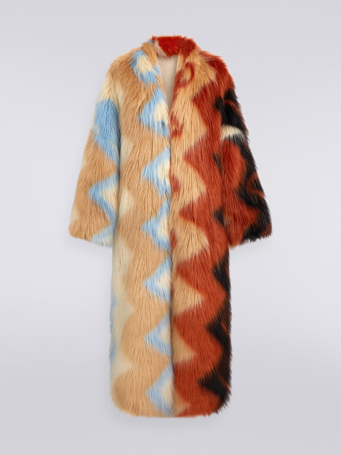 Long coat in faux fur with zigzag , Multicoloured  - DS23WC1GBW00PZSM958 - 0