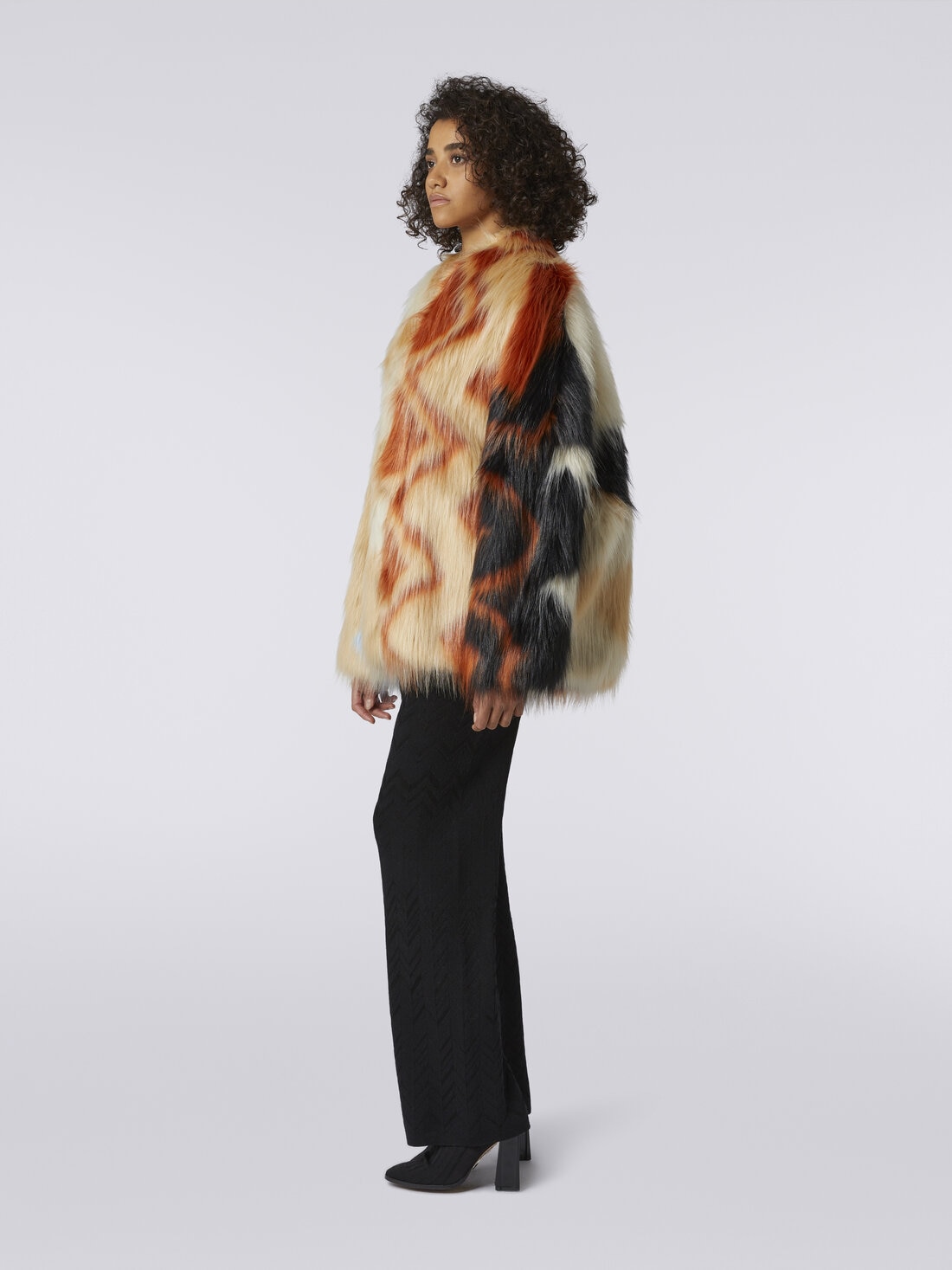 Cappotto corto in faux fur zig zag, Multicolore  - DS23WC1HBW00PZSM958 - 2