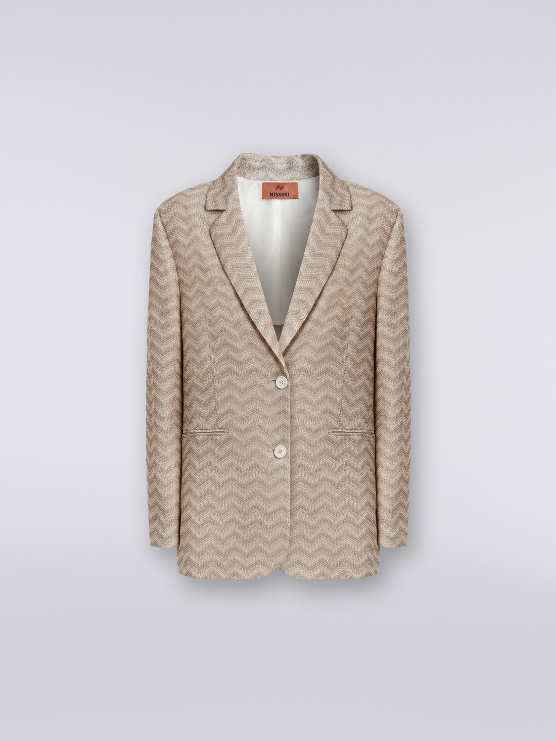 Cotton chevron single-breasted blazer , Beige - DS23WF0HBT0069S01BY - 0