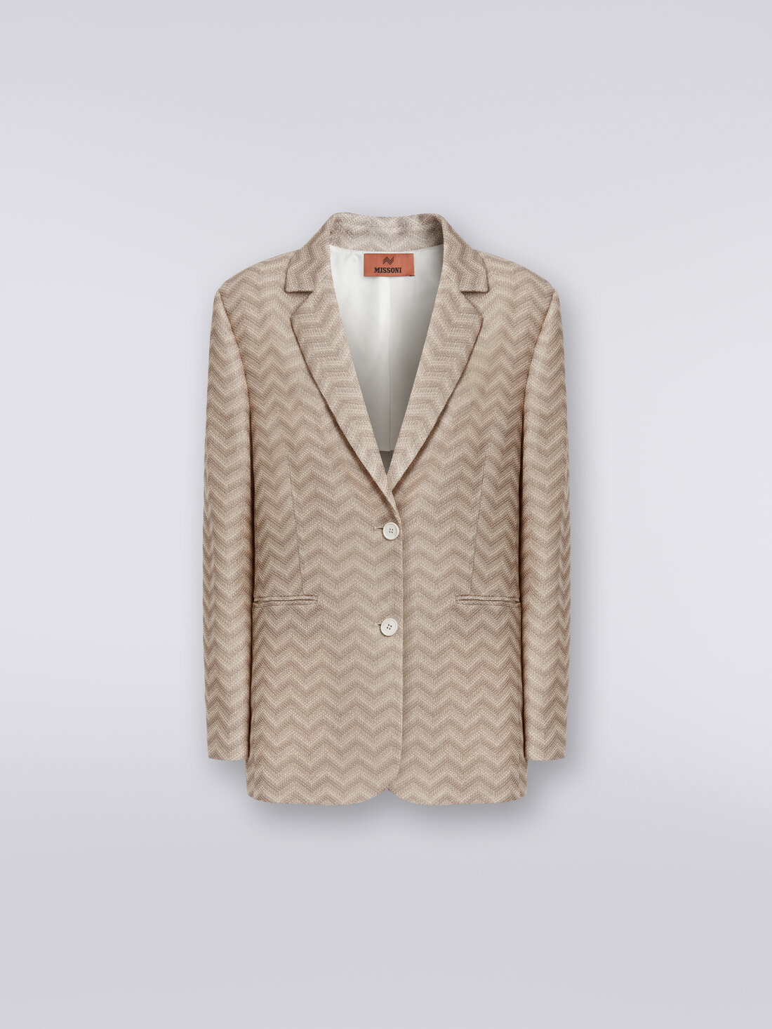 Einreihiger Blazer aus Baumwolle mit Chevronmuster , Beige - DS23WF0HBT0069S01BY - 0