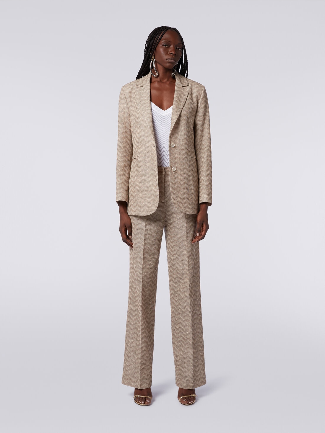 Cotton chevron single-breasted blazer, Beige - 8053147414034 - 1