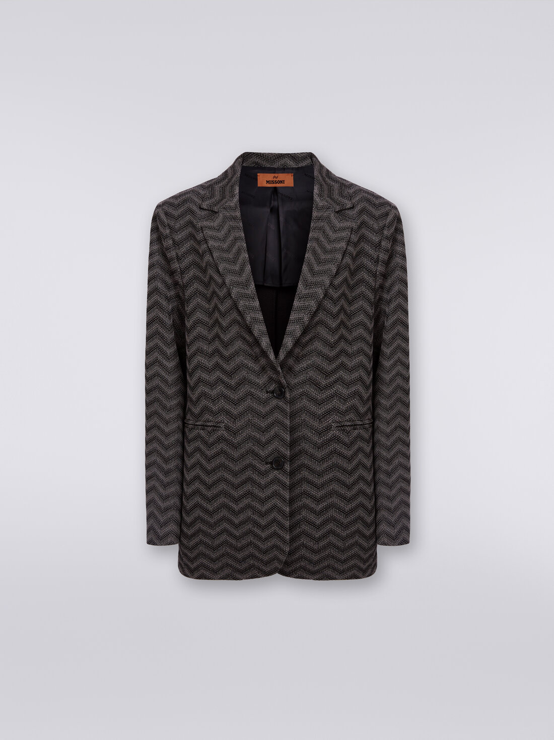 Einreihiger Blazer aus Baumwolle mit Chevronmuster , Schwarz    - DS23WF0HBT0069S91JB - 0