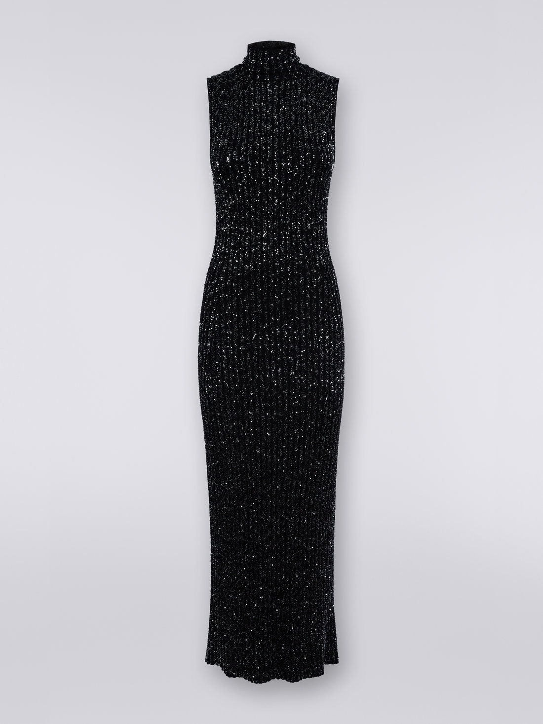Langes Kleid aus Viskosemischgewebe mit Pailletten, Schwarz    - DS23WG09BK025RS90DI - 0
