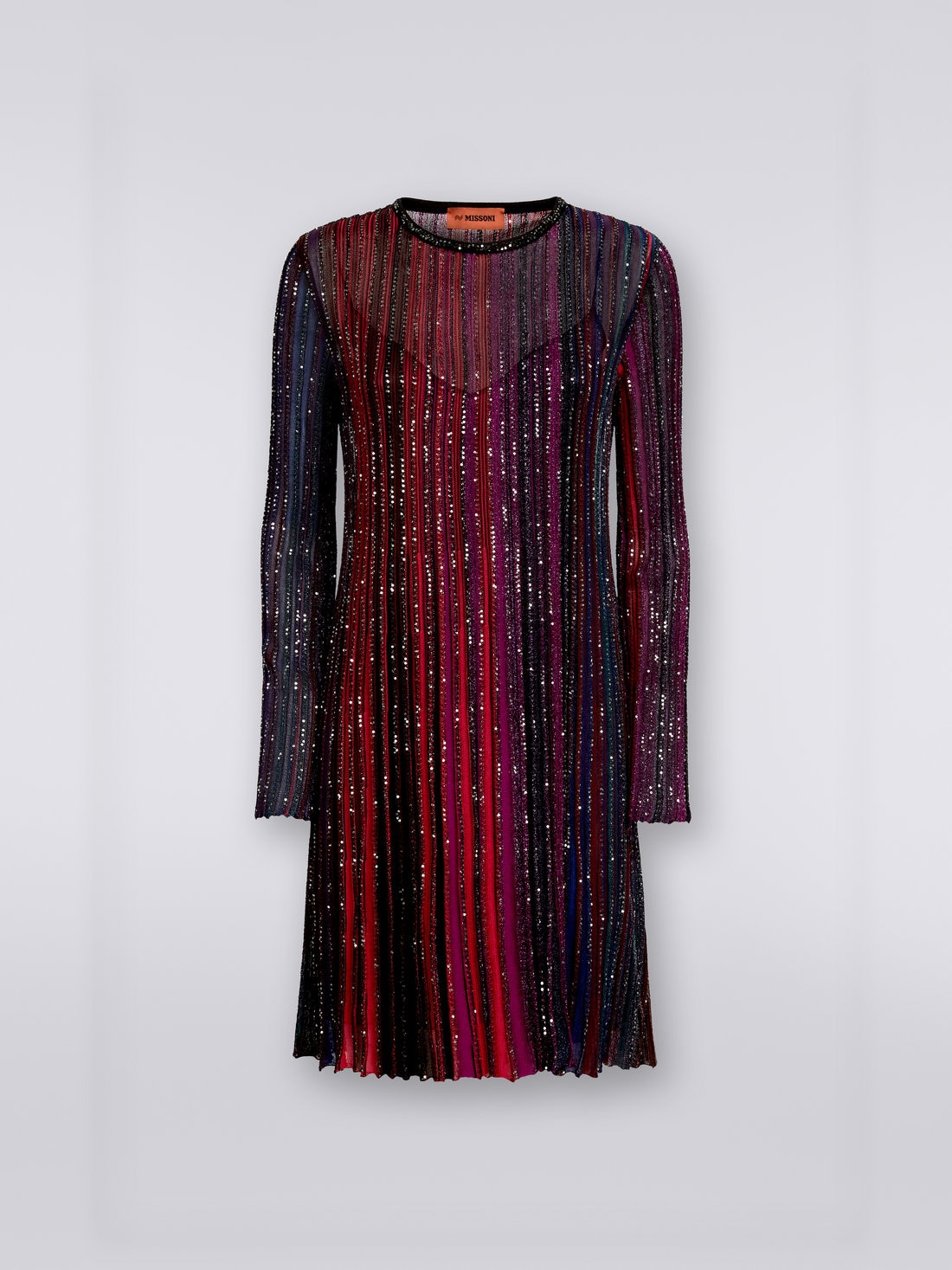 Langärmeliges Kleid mit Pailletten , Mehrfarbig  - DS23WG0YBK027ESM91N - 0