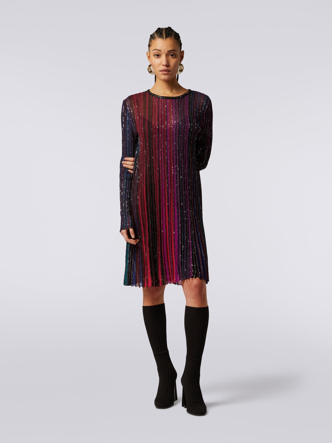 Langärmeliges Kleid mit Pailletten , Mehrfarbig  - DS23WG0YBK027ESM91N - 1