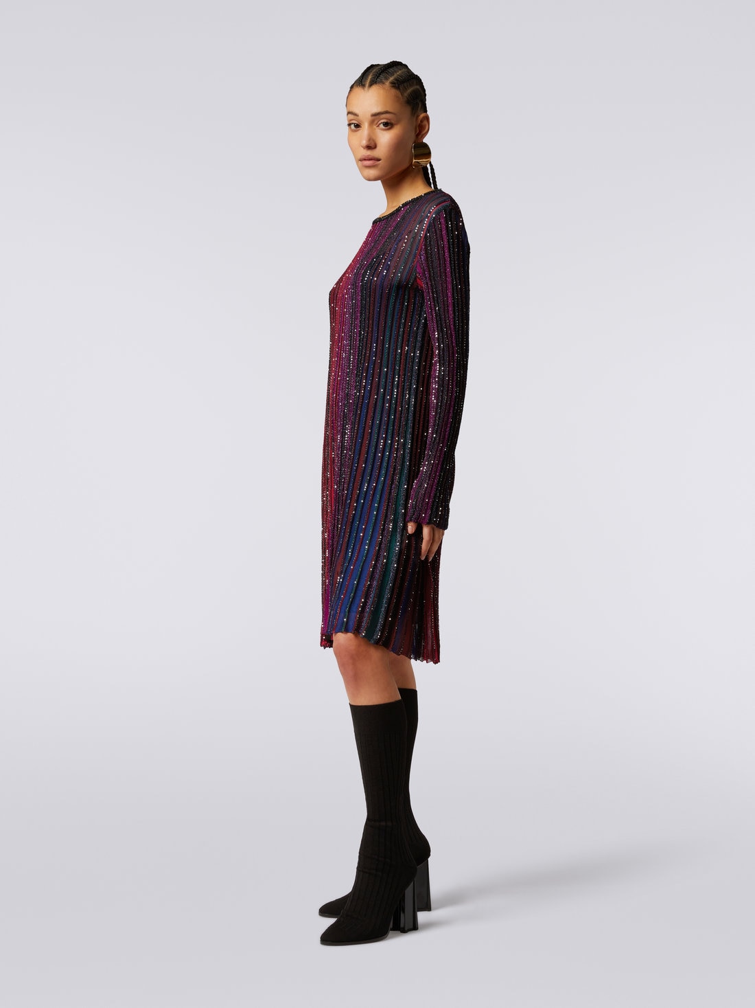 Long-sleeved dress with sequins , Multicoloured  - DS23WG0YBK027ESM91N - 2