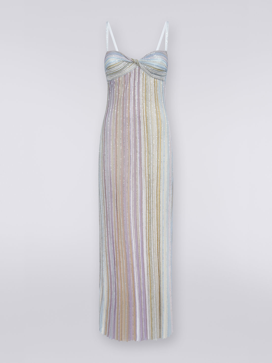 Long dress with bow neckline and sequins, Multicoloured  - 0
