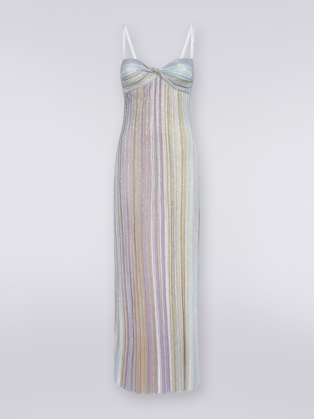 Long dress with bow neckline and sequins, Multicoloured  - DS23WG0ZBK027ESM91O - 0