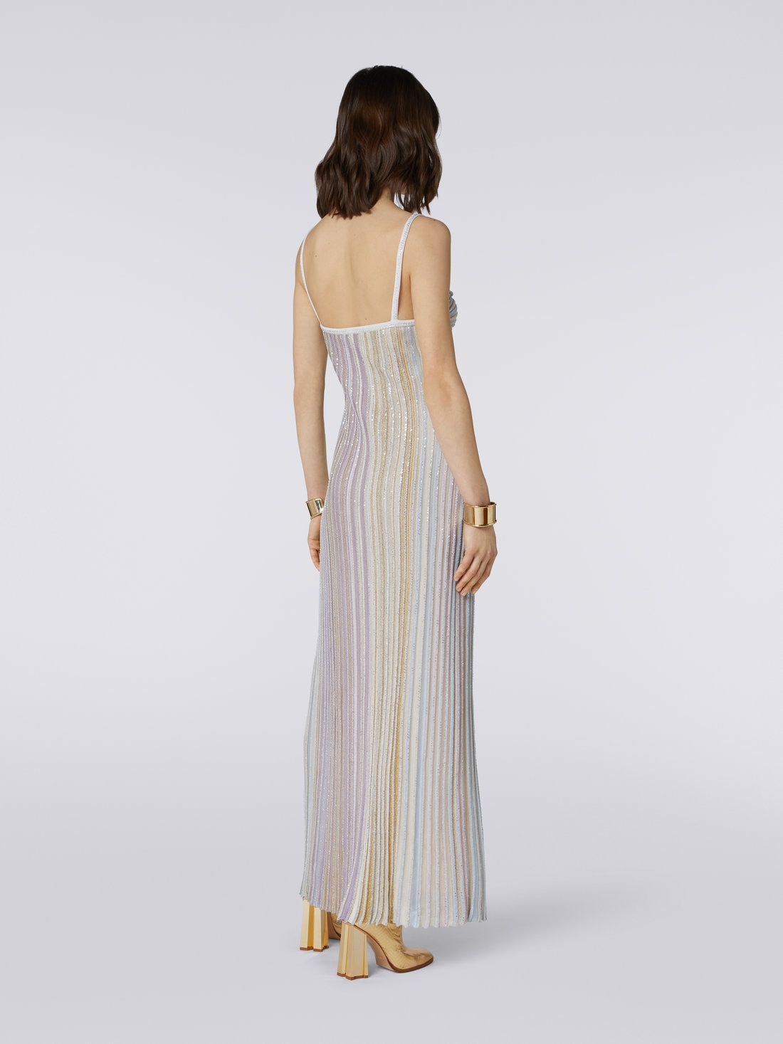 Long dress with bow neckline and sequins, Multicoloured  - 3