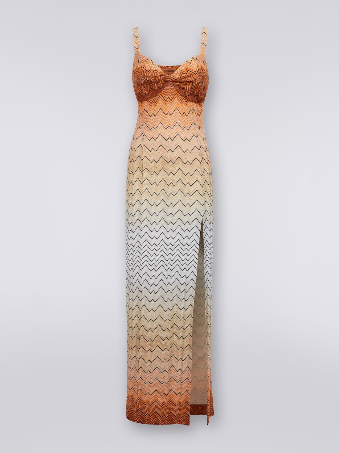 Long dress in zigzag viscose blend with lurex, White  - 8051575846946 - 0