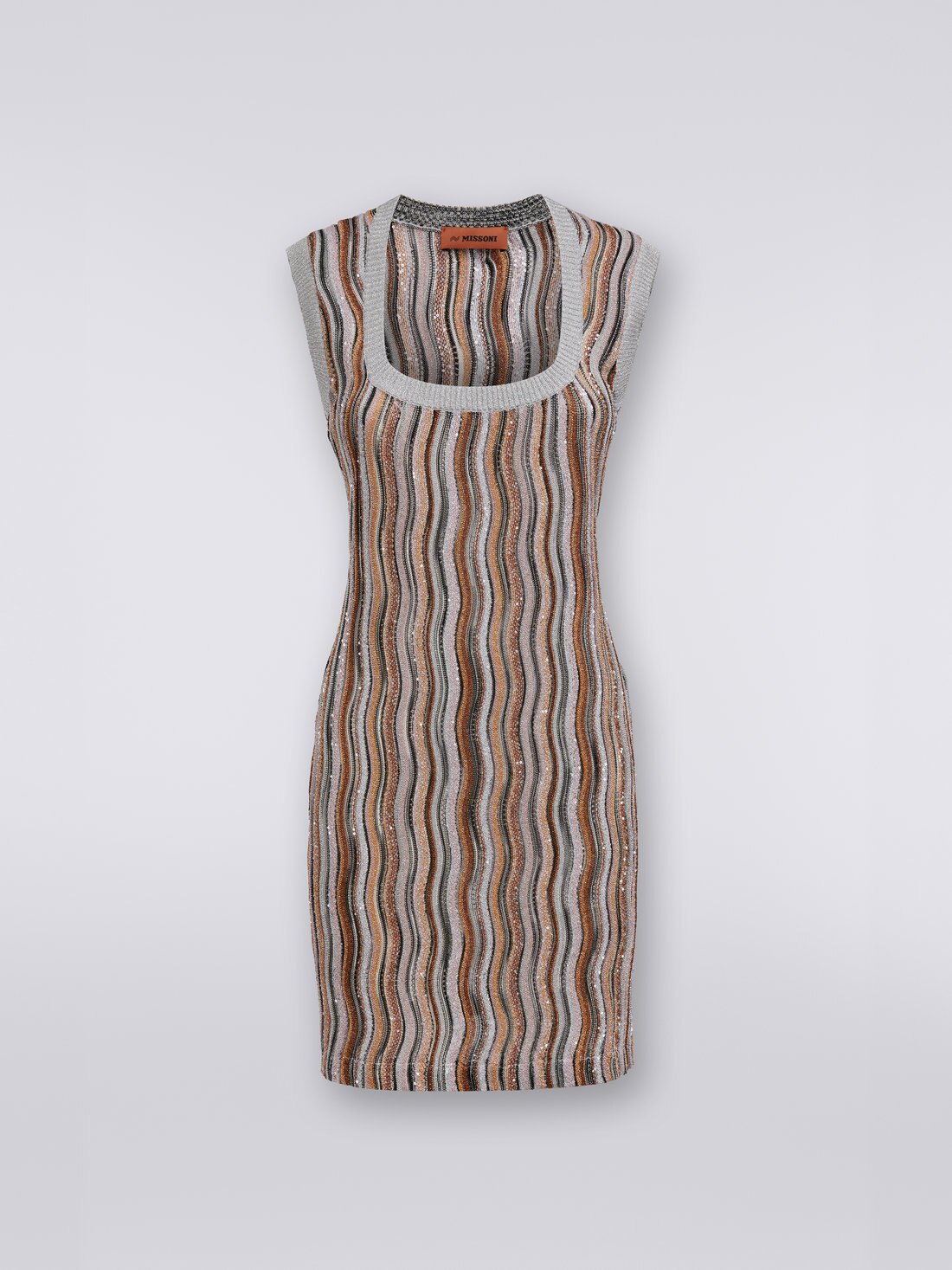 Kurzes Kleid mit eckigem Ausschnitt und Pailletten, Mehrfarbig  - 8053147421117 - 0