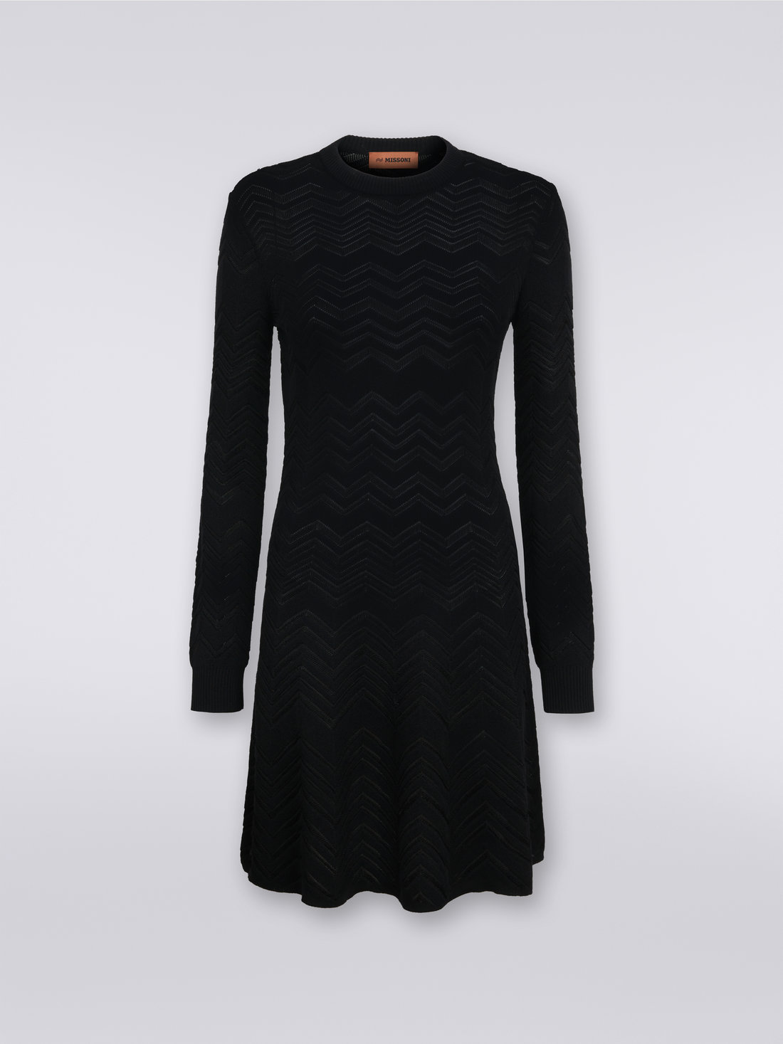 Kleid mit Rundhalsausschnitt aus Wolle und Viskose - Patentmuster, Schwarz    - 0