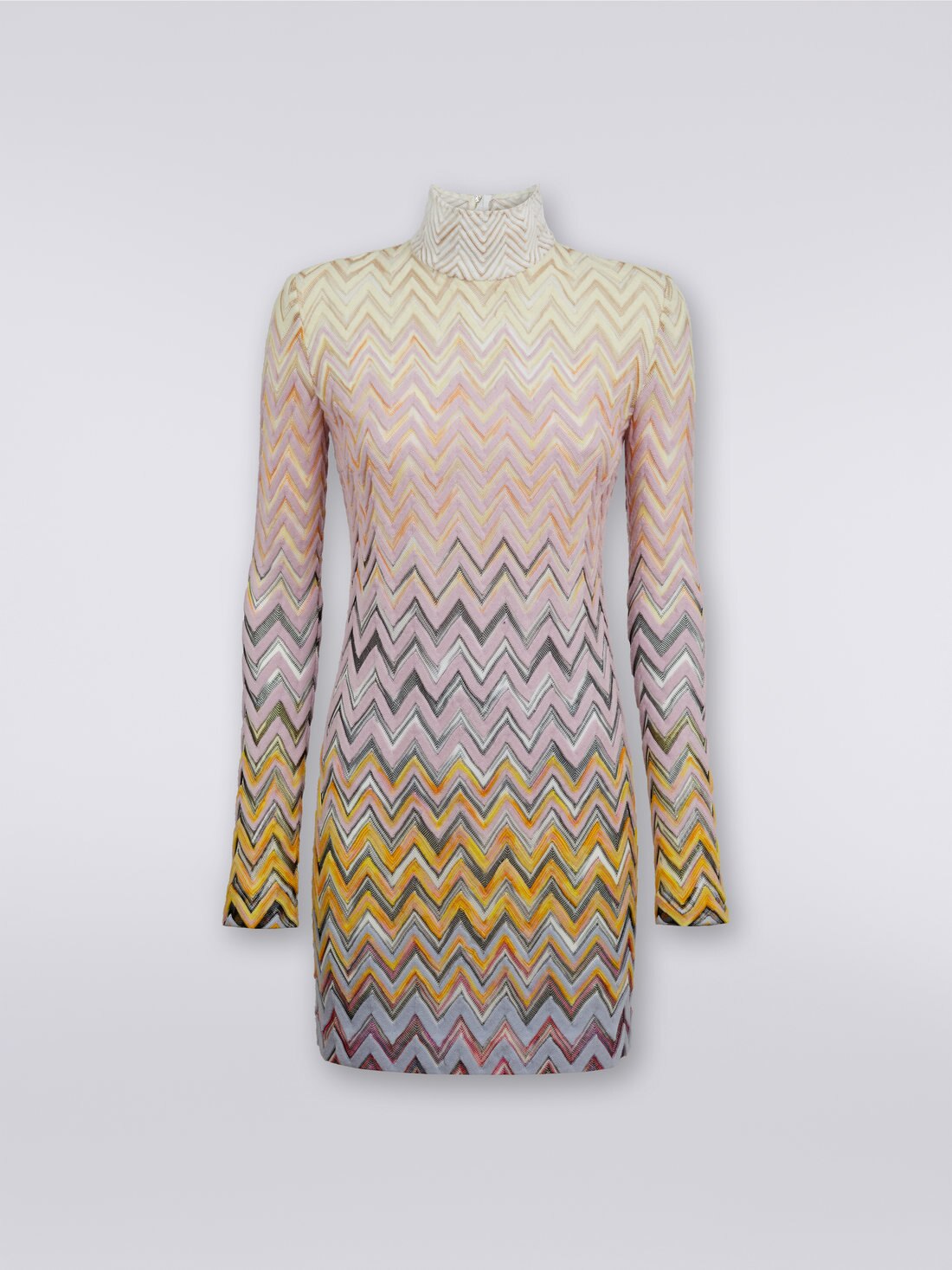 High-neck mini dress in zigzag wool and viscose, Multicoloured  - 8051575923210 - 0