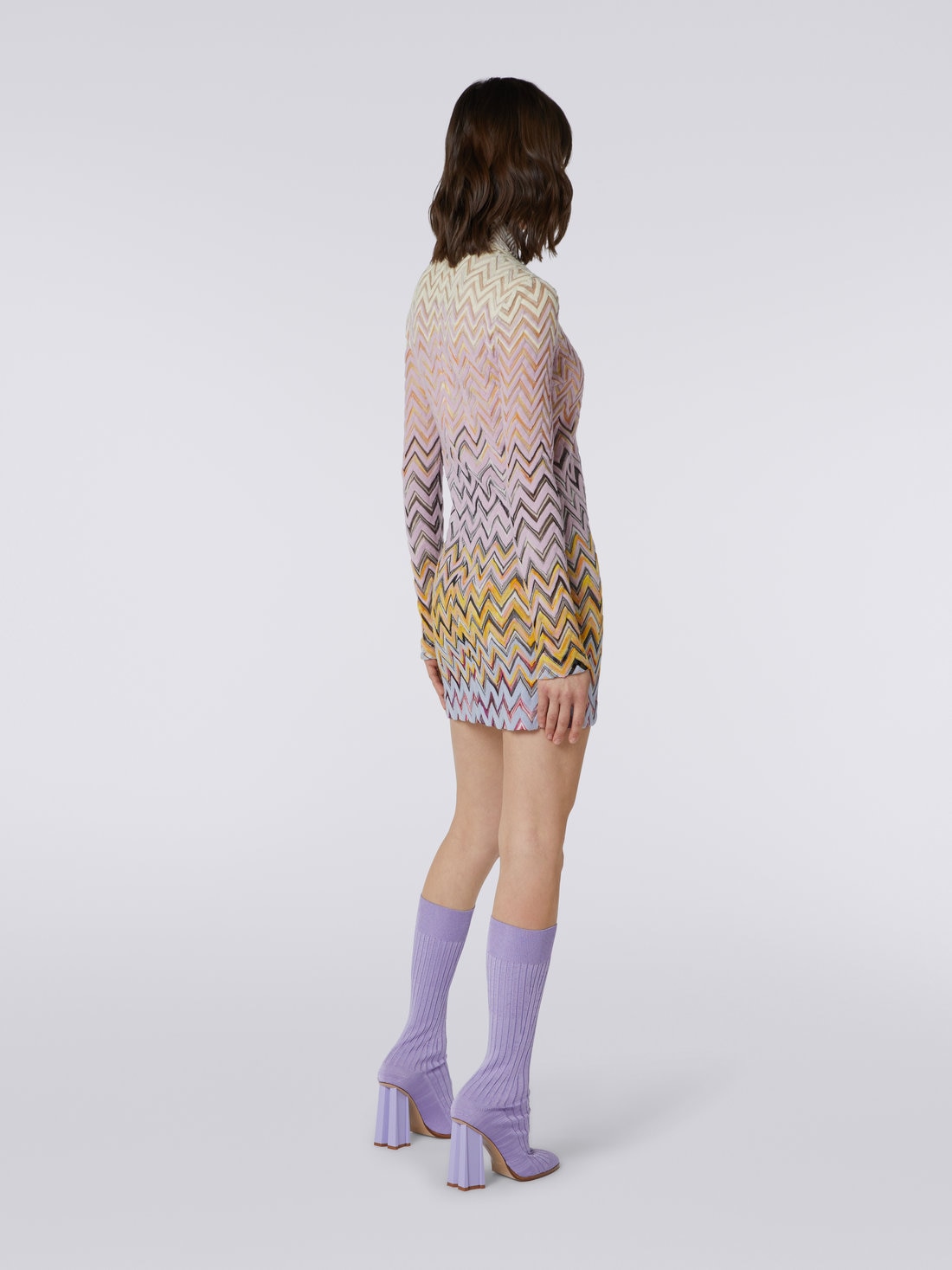 High-neck mini dress in zigzag wool and viscose, Multicoloured  - 8051575923210 - 3