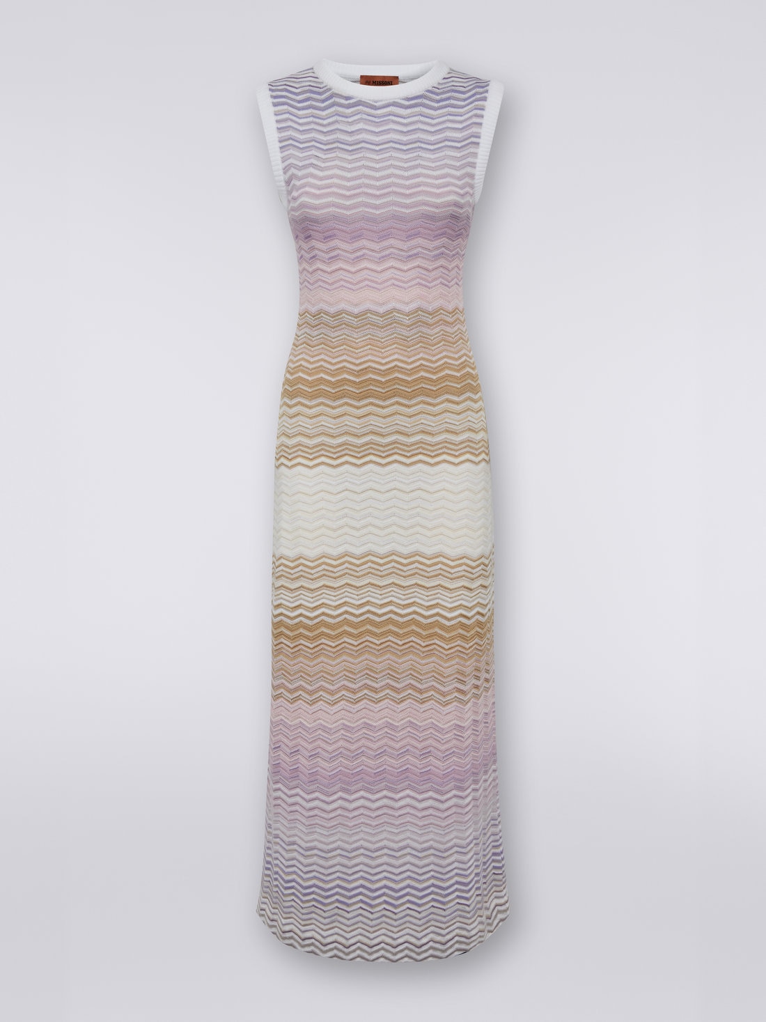 Langes, ärmelloses Kleid aus Baumwolle und Viskose mit Chevronmuster , Mehrfarbig  - DS23WG23BK025ZSM91L - 0