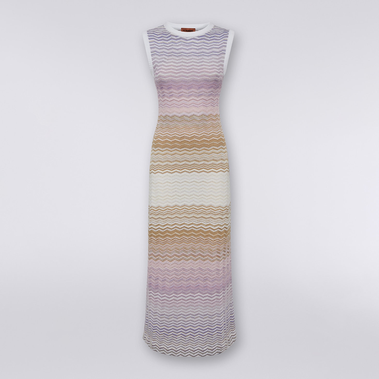 Langes, ärmelloses Kleid aus Baumwolle und Viskose mit Chevronmuster , Mehrfarbig  - DS23WG23BK025ZSM91L - 5