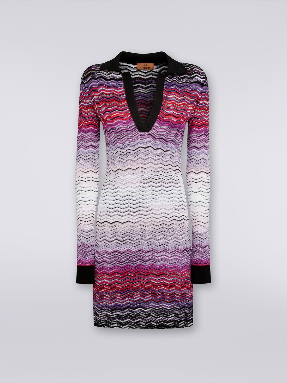 Short dégradé chevron dress with collar , Multicoloured  - 0