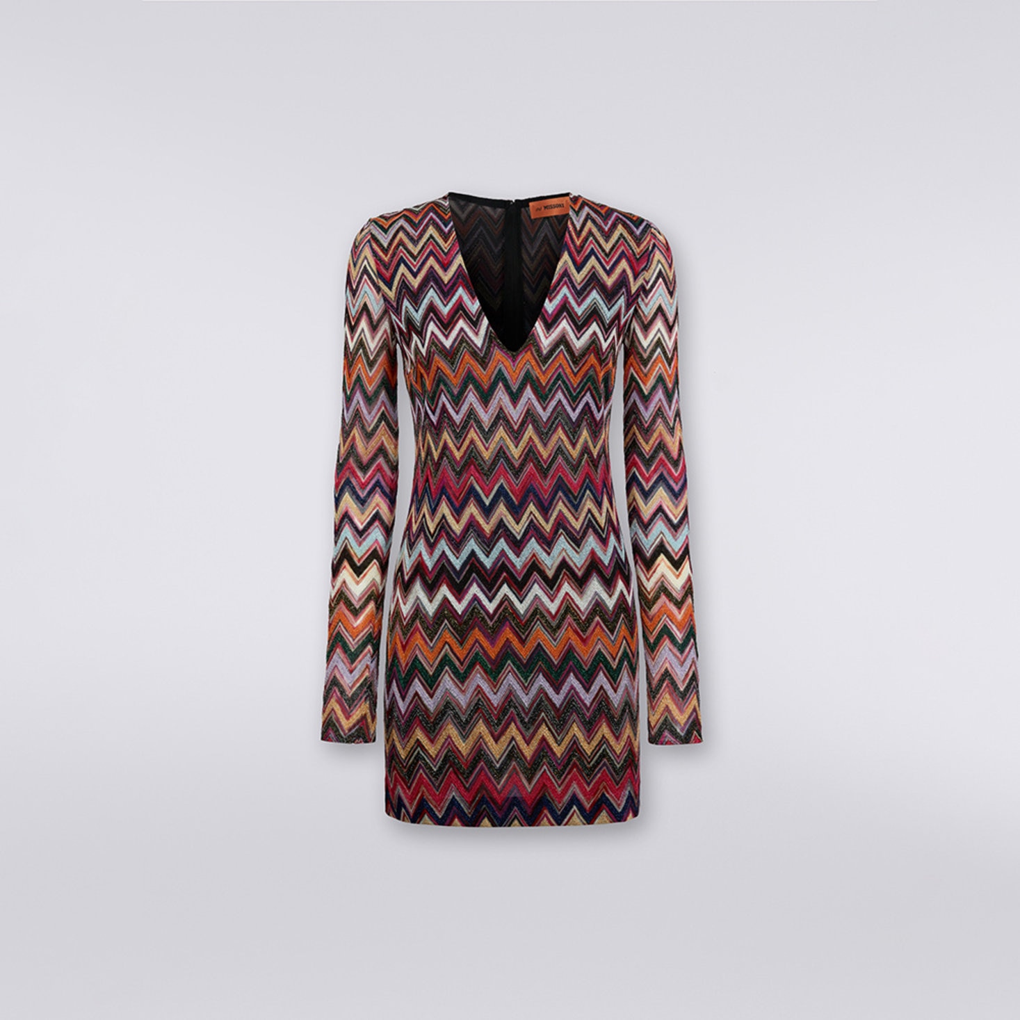 Lamé viscose chevron mini dress with V neckline , Multicoloured  - DS23WG2LBR00OYSM8WJ - 5