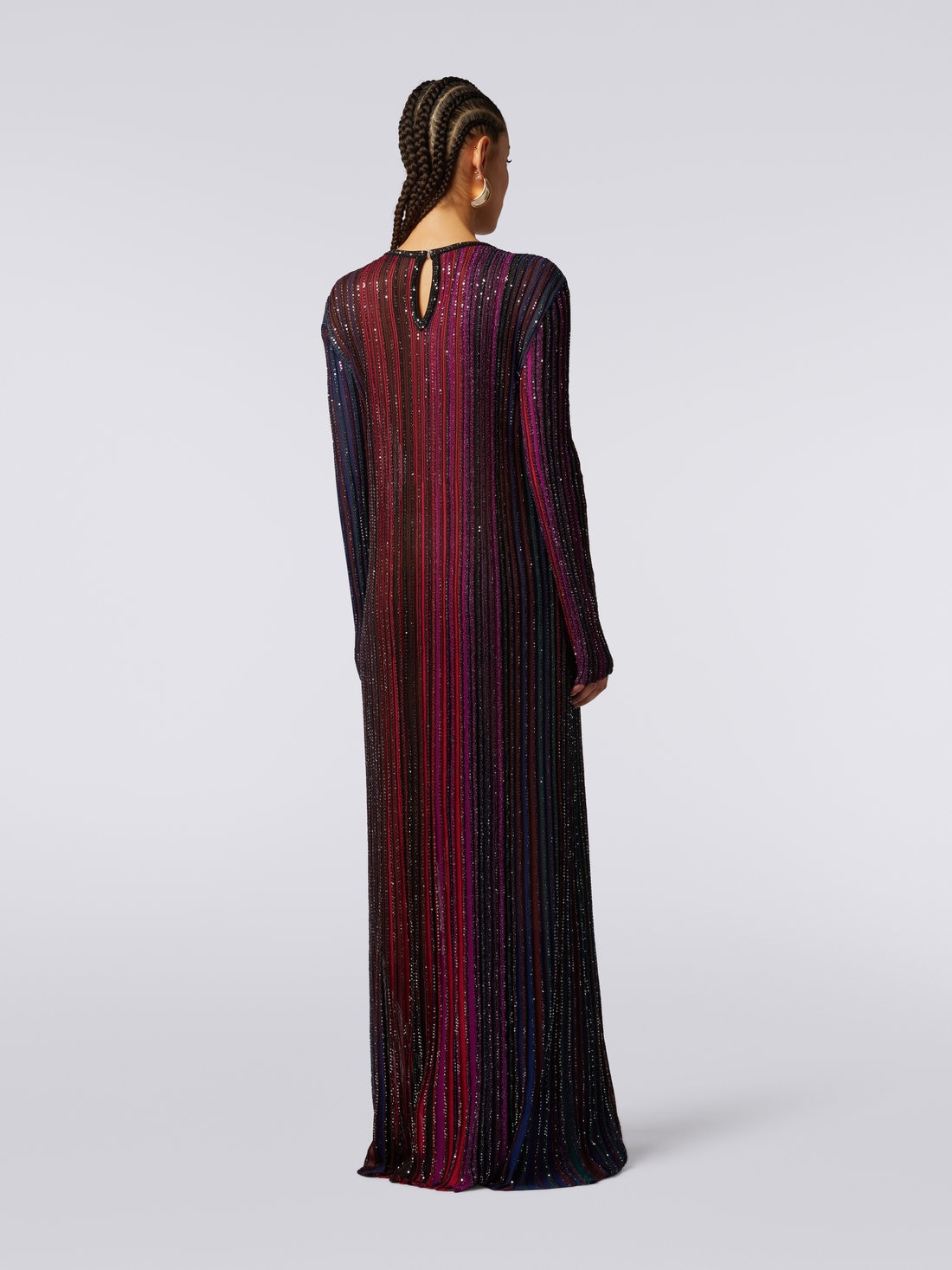 Long pleated viscose lamé dress with sequins , Multicoloured  - 3
