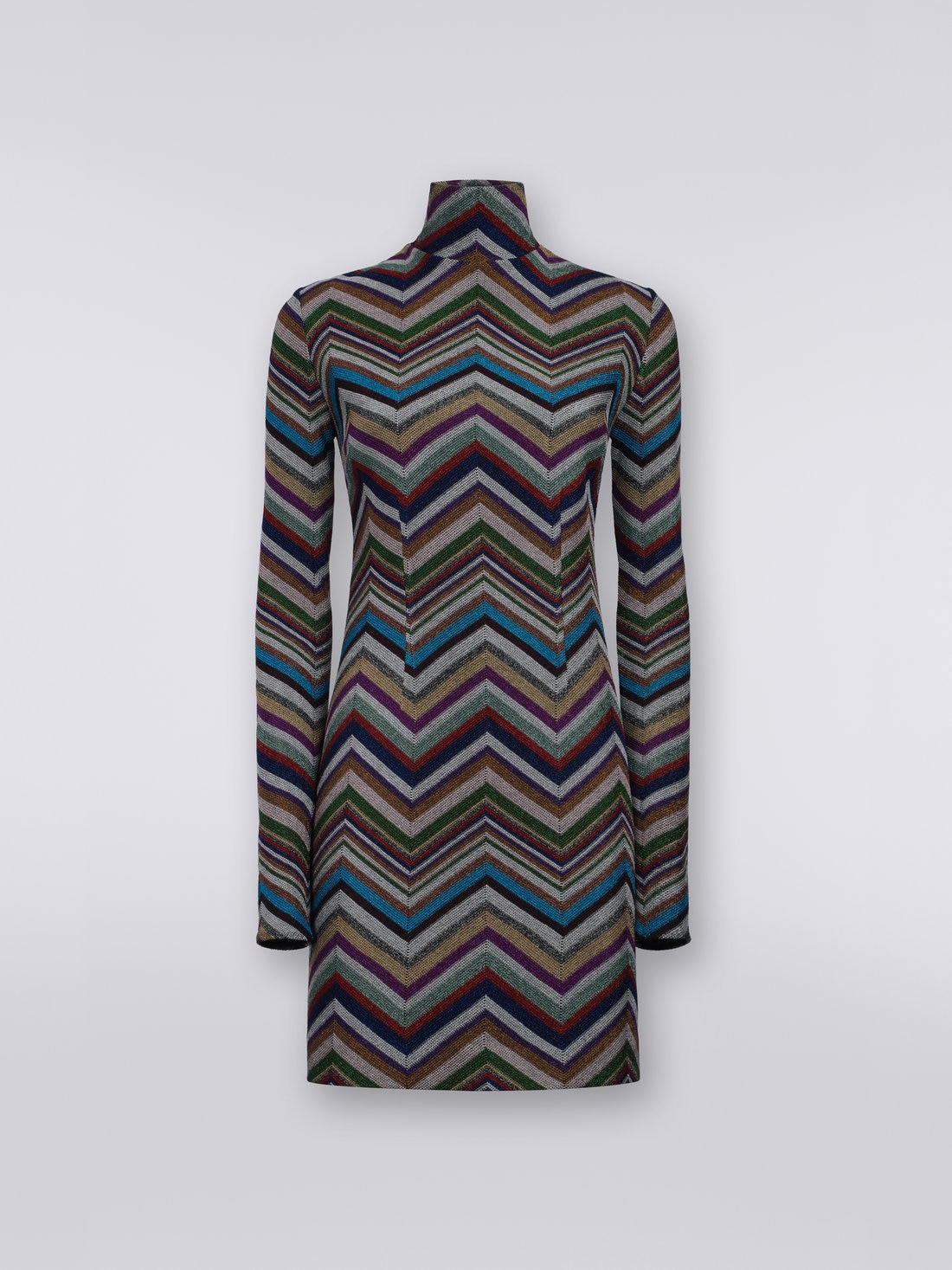 Kleid aus einem Woll-Viskose-Mischgewebe mit Zickzackmuster und Lamé, Mehrfarbig  - DS23WG2UBC003OS91G6 - 0