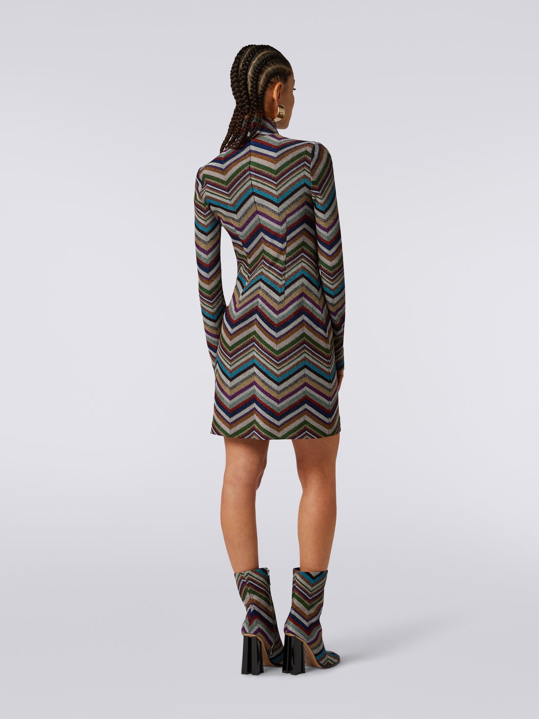 Kleid aus einem Woll-Viskose-Mischgewebe mit Zickzackmuster und Lamé, Mehrfarbig  - DS23WG2UBC003OS91G6 - 3
