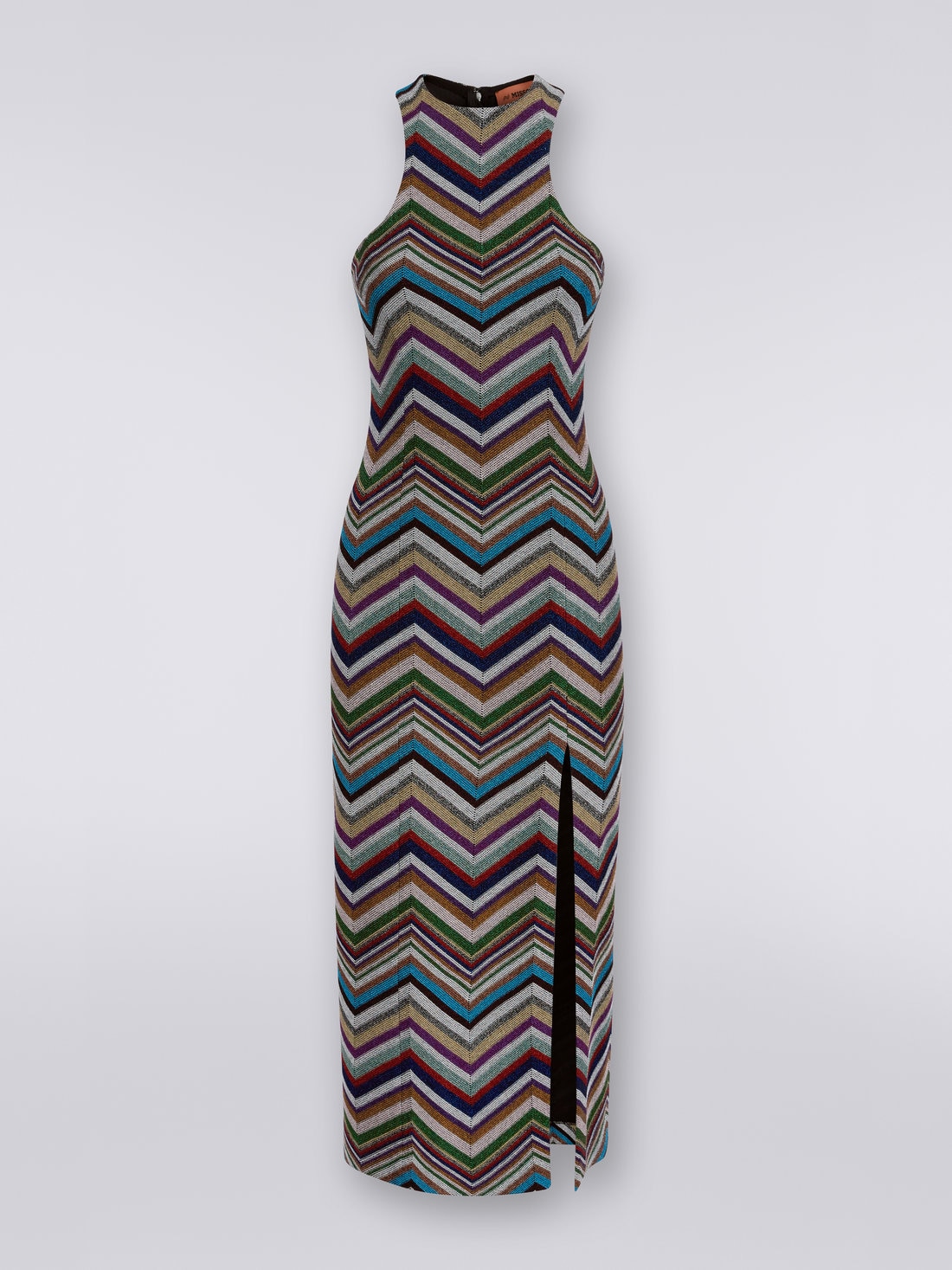 American neckline dress in zigzag lamé wool blend, Multicoloured  - DS23WG2VBC003OS91G6 - 0