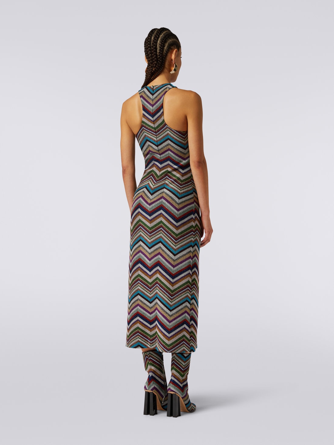 American neckline dress in zigzag lamé wool blend, Multicoloured  - DS23WG2VBC003OS91G6 - 3