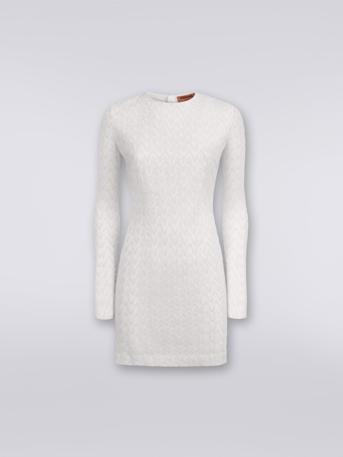 Crew-neck mini dress in wool and viscose with zigzag lace, White  - DS23WG2YBR00NU14001 - 0