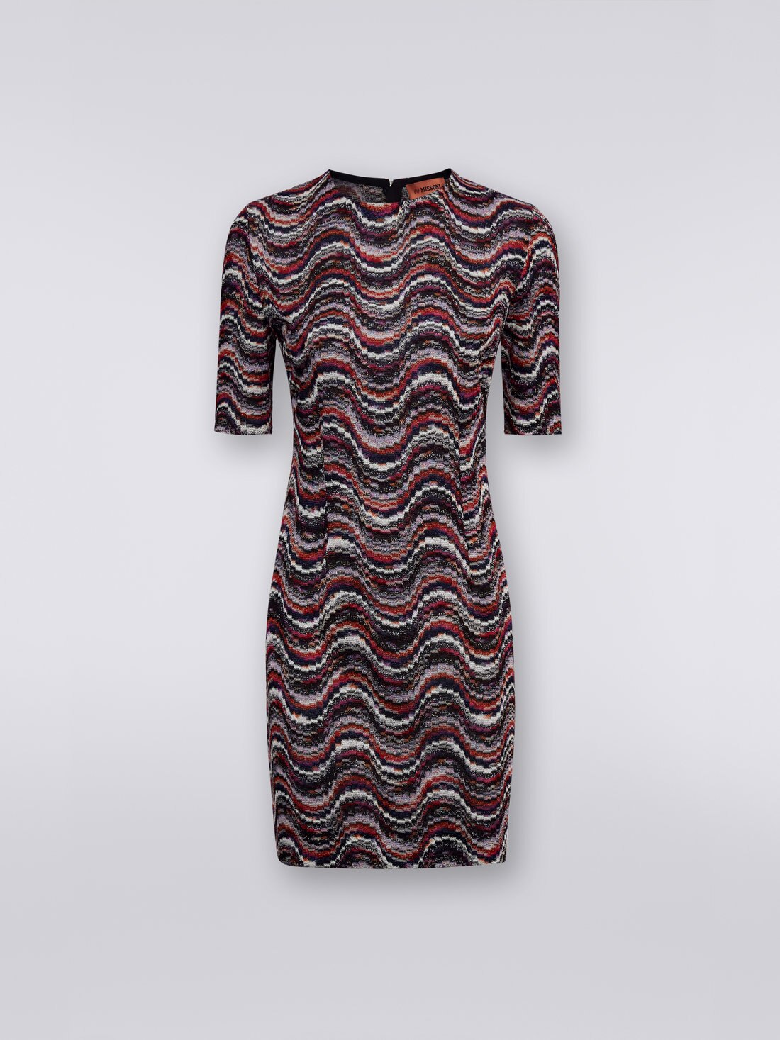 Miniabito girocollo in viscosa a onde con lurex, Multicolore  - DS23WG31BR00NQSM8WF - 0