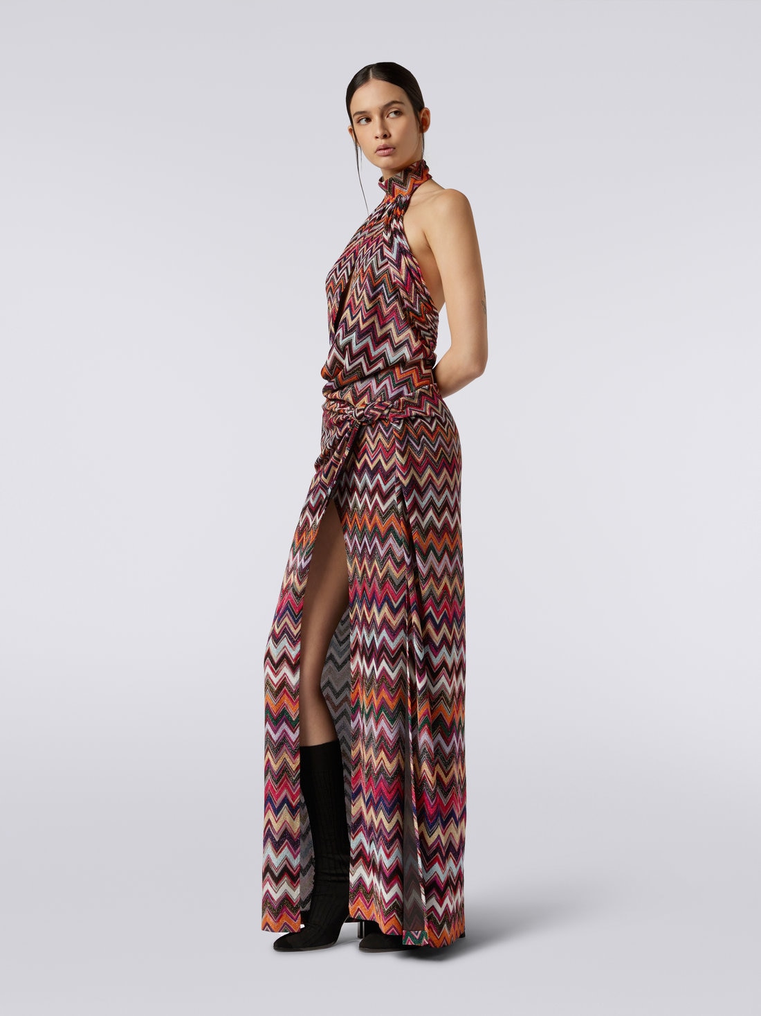 Long dress in viscose chevron with lurex , Multicoloured  - DS23WG34BR00OYSM8WJ - 2