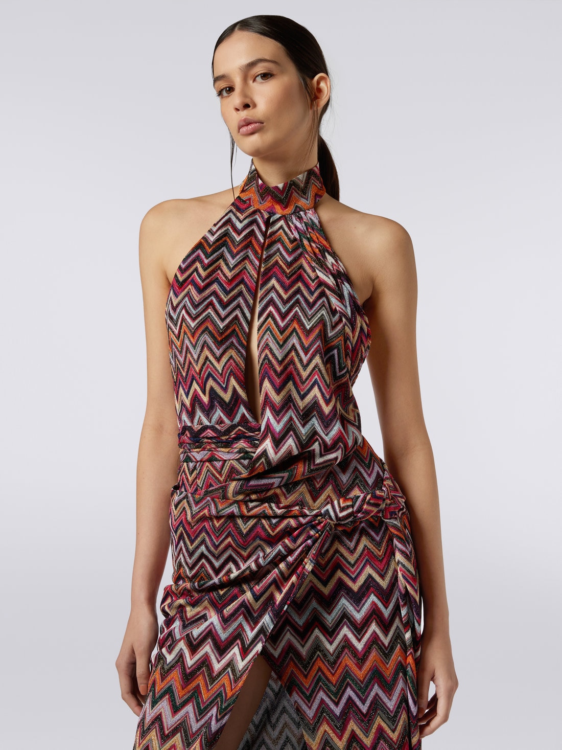 Long dress in viscose chevron with lurex , Multicoloured  - 4