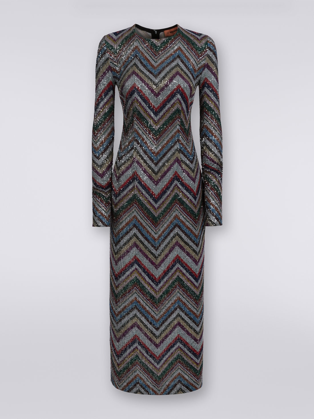 Langes Kleid aus Viskosemischgewebe mit Zickzackmuster und Pailletten , Mehrfarbig  - DS23WG3BBC003IL904Z - 0