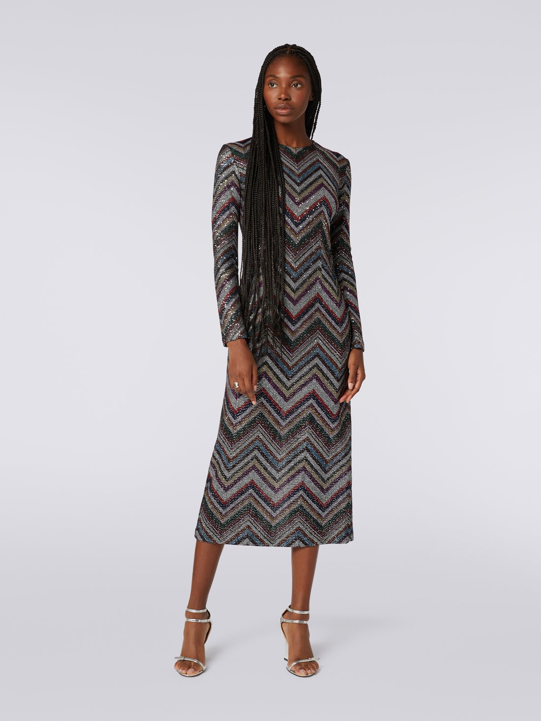 希少 MISSONI DONNA サテン ロングコート Long dress in viscose blend with zigzag and sequins