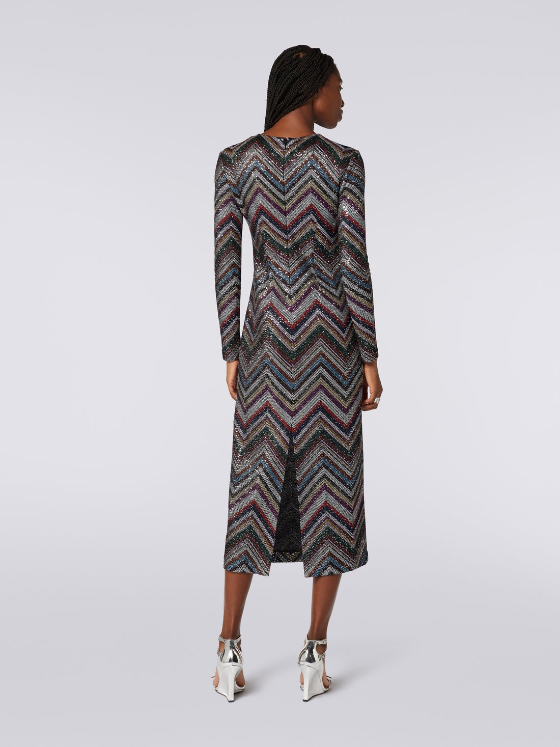 Long dress in viscose blend with zigzag and sequins , Multicoloured  - DS23WG3BBC003IL904Z - 3