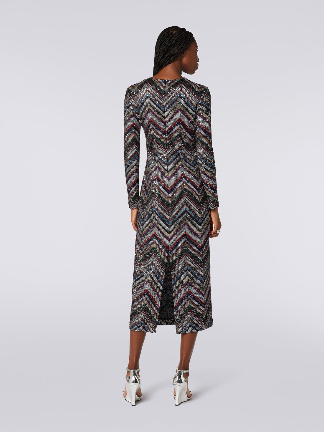 Robe longue en viscose mélangée avec zig zag et paillettes , Multicolore  - DS23WG3BBC003IL904Z - 3