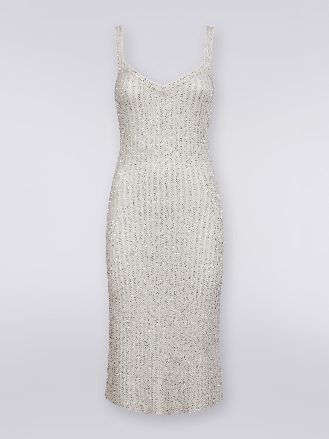 Vestido de canalé en mezcla de viscosa con lentejuelas , Blanco  - DS23WG3HBK025RS00GS - 0