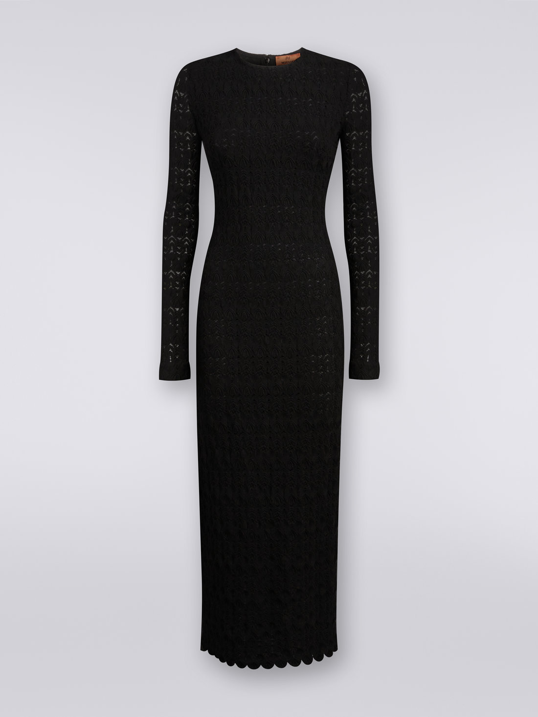 Long dress in raschel knit viscose blend lace, Black    - DS23WG40BR00SU93911 - 0