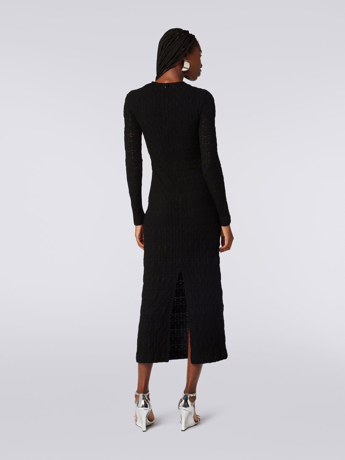 Long dress in raschel knit viscose blend lace, Black    - DS23WG40BR00SU93911 - 3