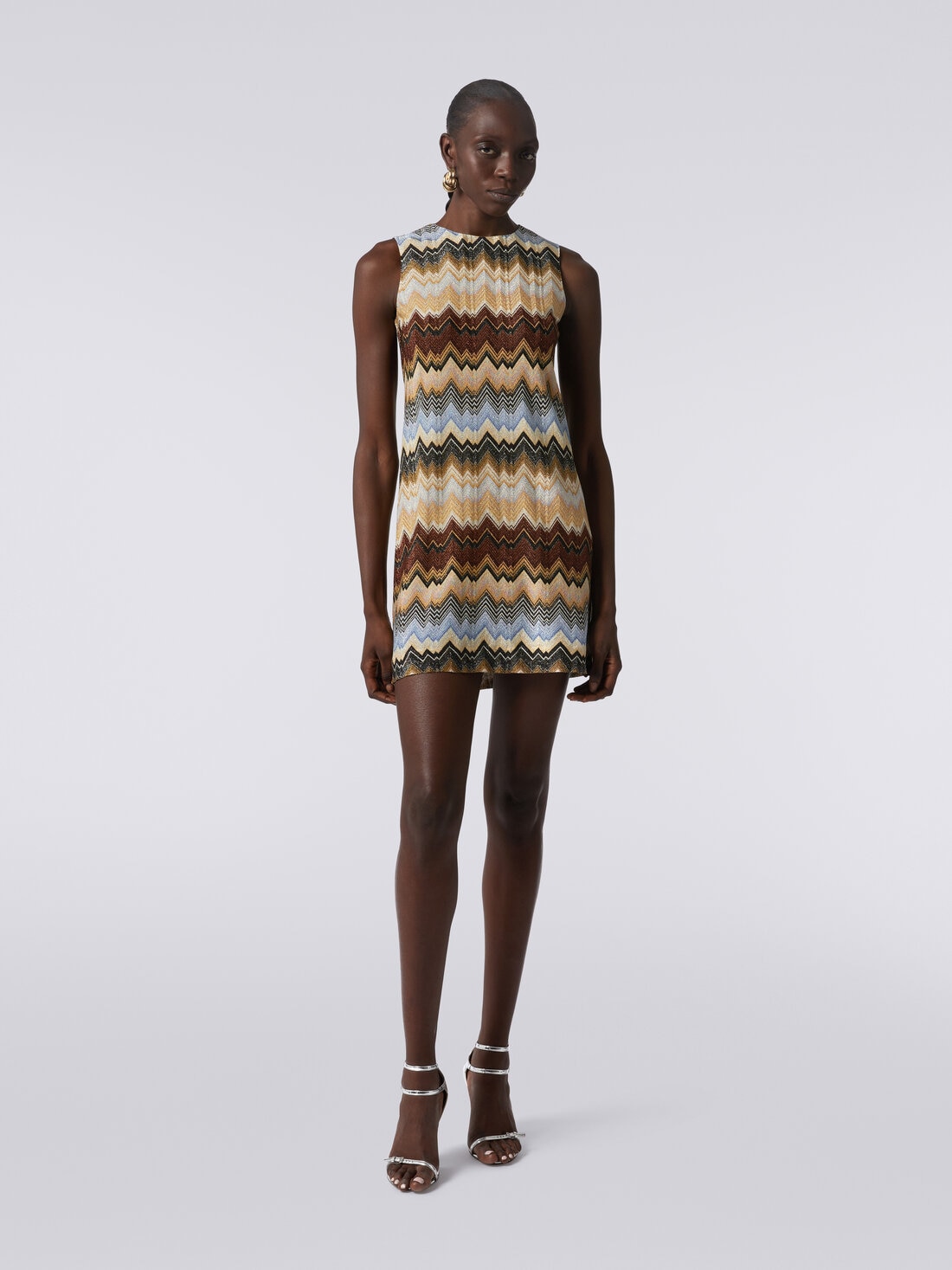 Pleated lamé zigzag viscose mini dress, Multicoloured  - DS23WG43BR00SZSM941 - 1