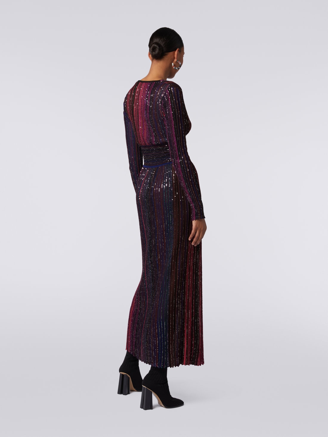 Long viscose dress with sequins and V neckline, Multicoloured  - DS23WG4ABK027ESM91N - 3