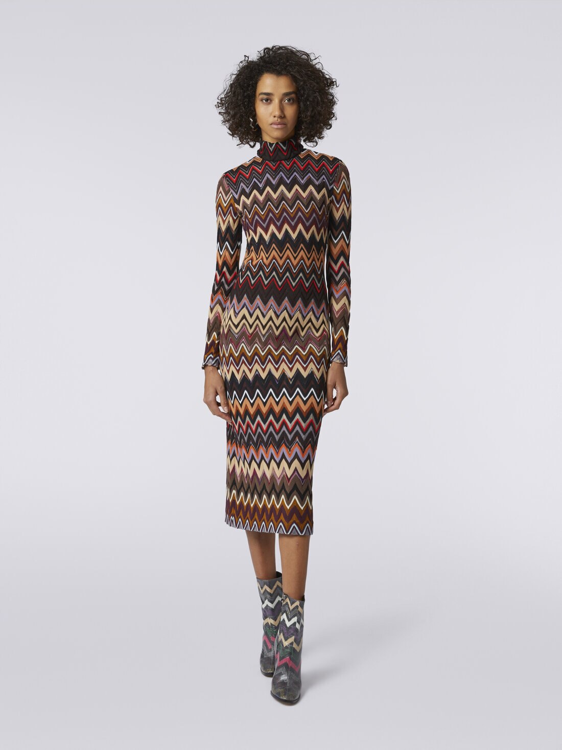 Long dress in cotton and viscose chevron, Multicoloured  - 8051575964589 - 1