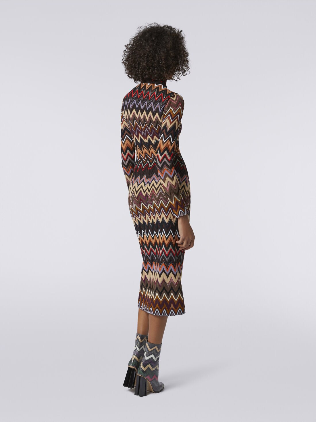 Long dress in cotton and viscose chevron, Multicoloured  - 8051575964589 - 3
