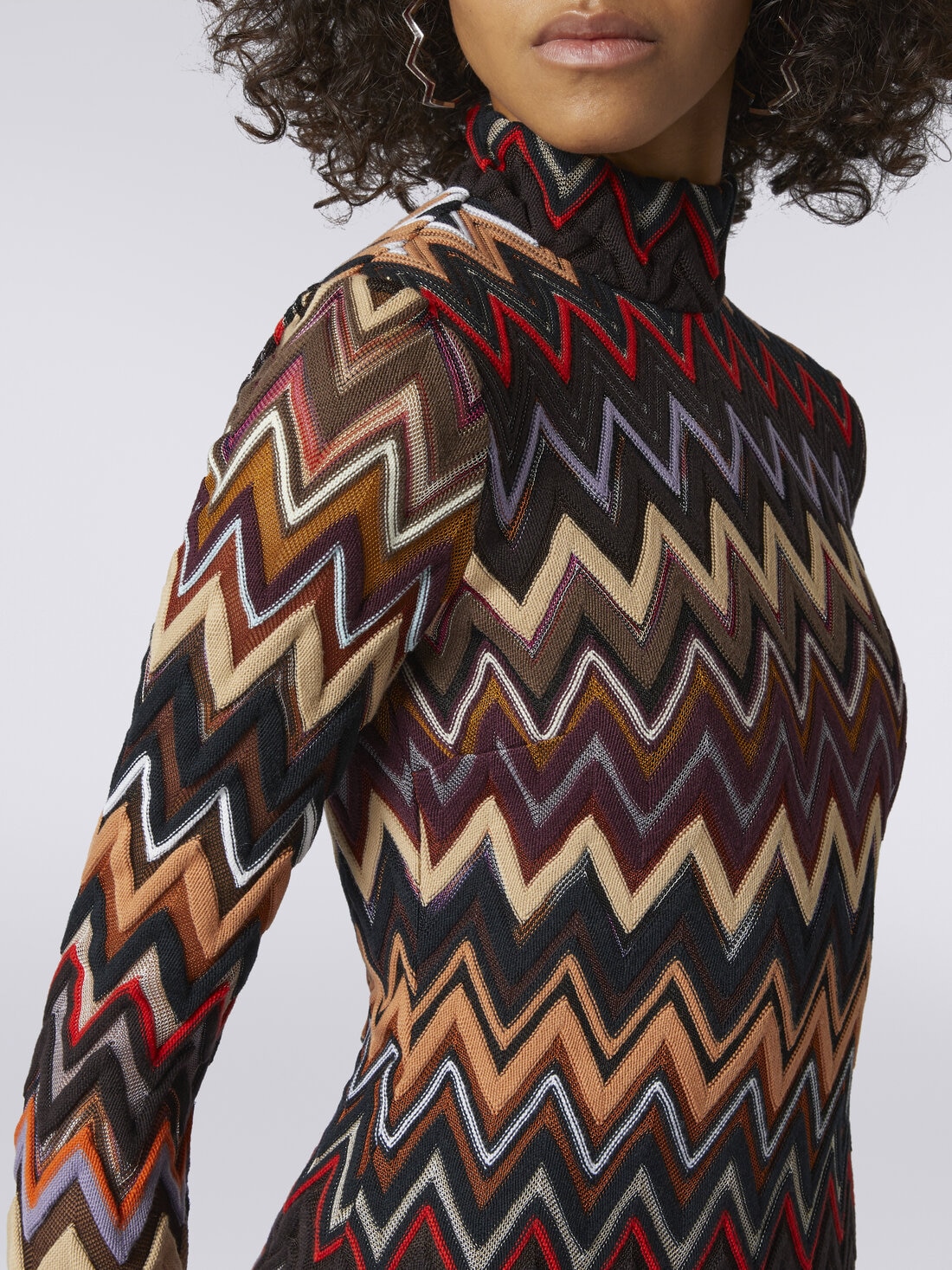 Long dress in cotton and viscose chevron, Multicoloured  - 8051575964589 - 4