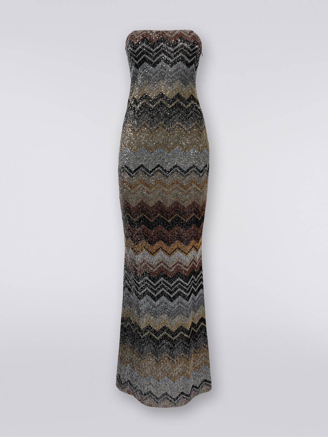 Paillettenbesetztes langes Kleid aus Viskosemischgewebe mit Chevronmuster, Mehrfarbig  - DS23WG4UBC003US91HN - 0