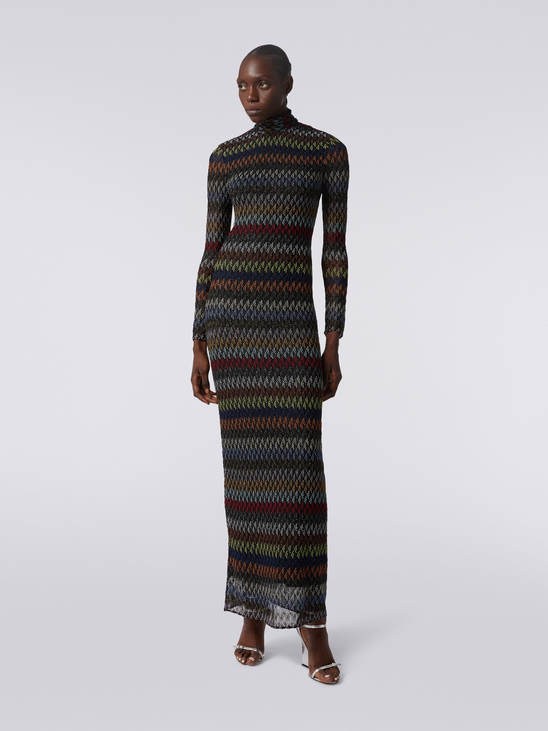 Robe longue en viscose lamé à finitions raschel, Multicolore  - DS23WG4ZBR00K8S91HI - 1
