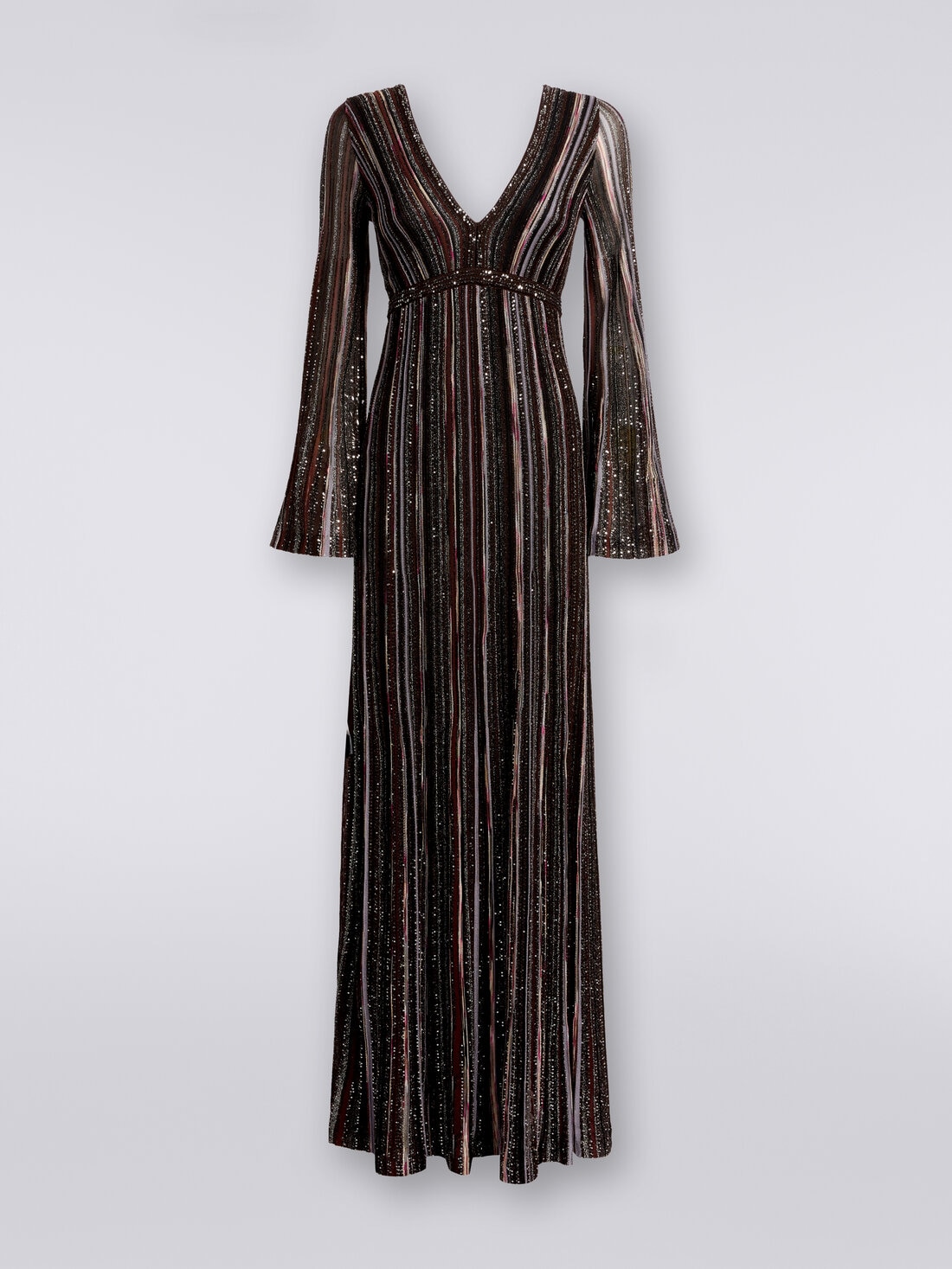 Long vertical striped dress in viscose blend with sequins , Multicoloured  - DS23WG55BK031KSM954 - 0