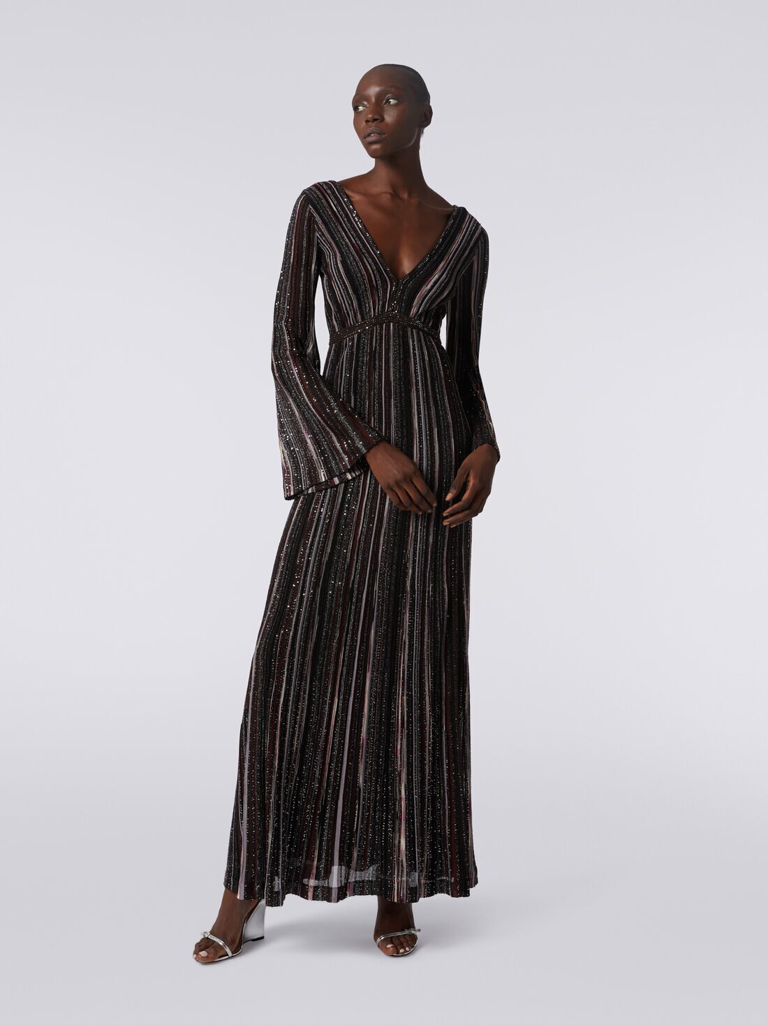 Long vertical striped dress in viscose blend with sequins , Multicoloured  - DS23WG55BK031KSM954 - 1