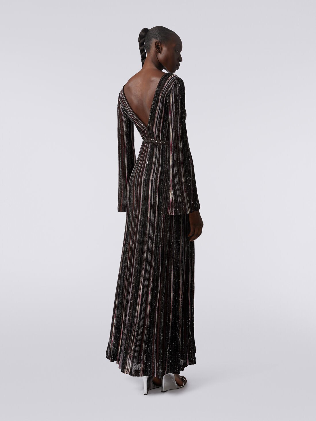 Long vertical striped dress in viscose blend with sequins