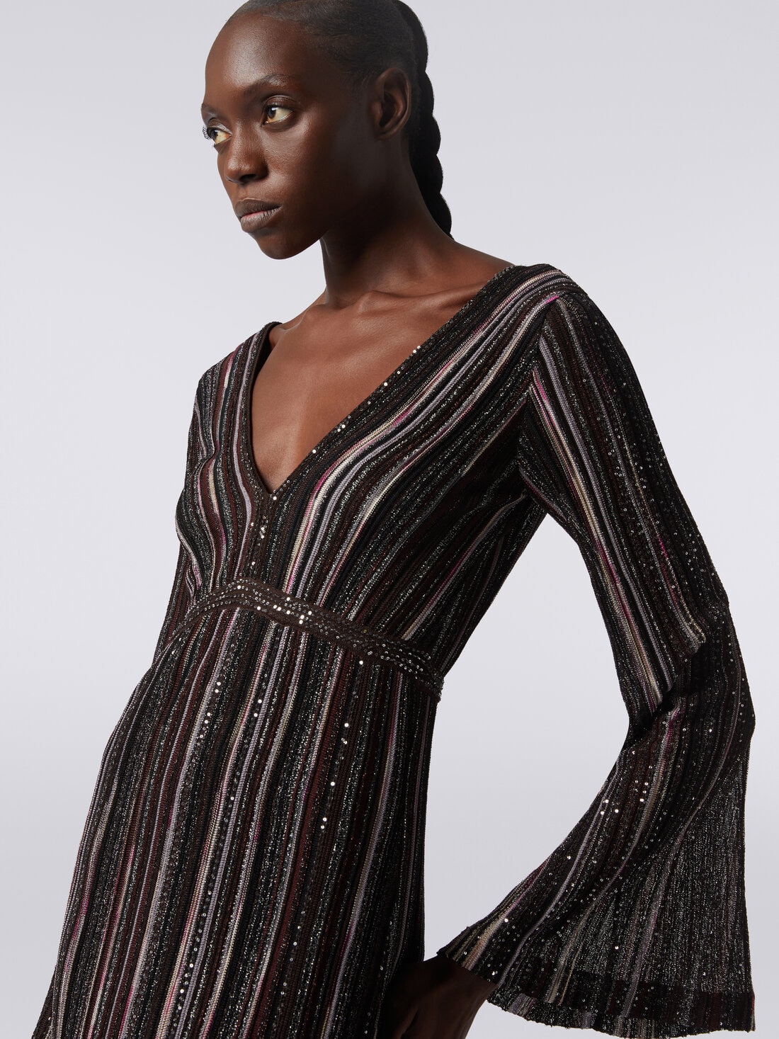 Long vertical striped dress in viscose blend with sequins , Multicoloured  - DS23WG55BK031KSM954 - 4